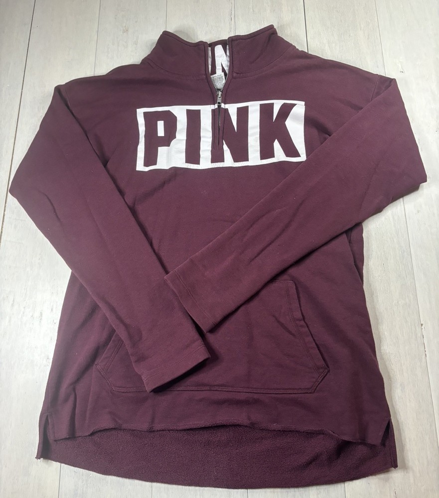 PINK Victorias Secret Pullover Sweatshirt Quarter Zip Burgundy Womens Medium