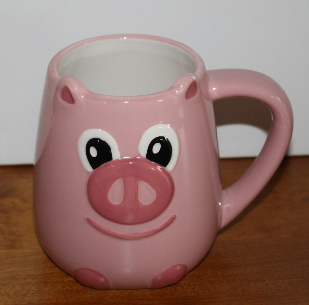TAG Hand Painted Pink Ceramic Pig Novelty Coffee Cup Mug Raised Detail 14 Oz