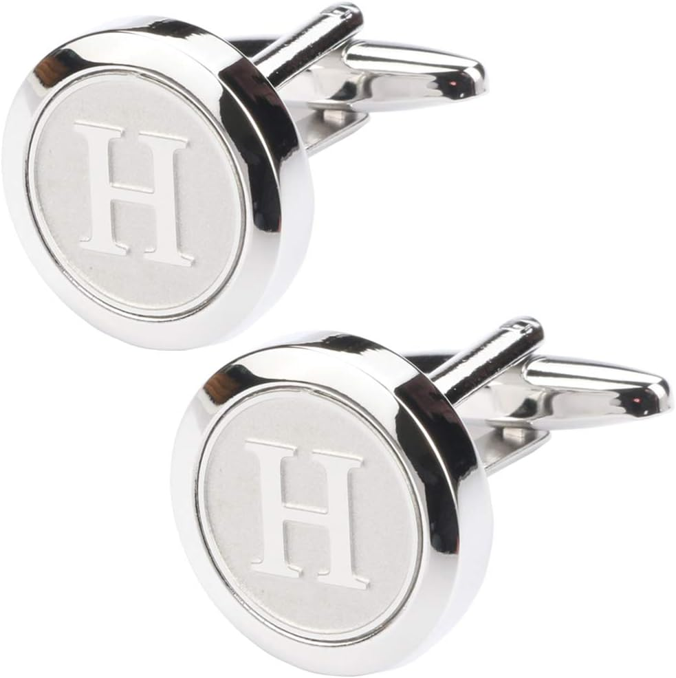 Mens Classic Stainless Steel Initial Cufflinks 26 Alphabet Initial Letter Cuffli