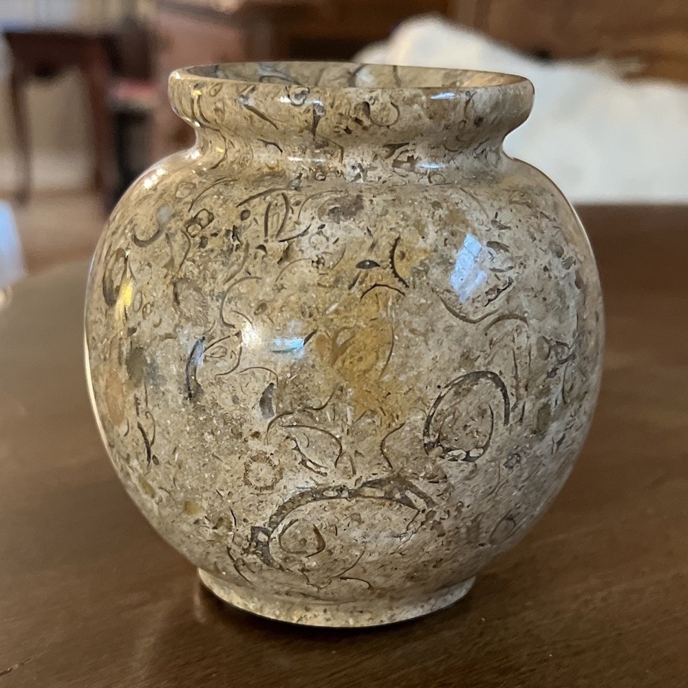 SoapStone Art Pottery Decorative Vase Abstract Etched Swirl Brown Pakistan