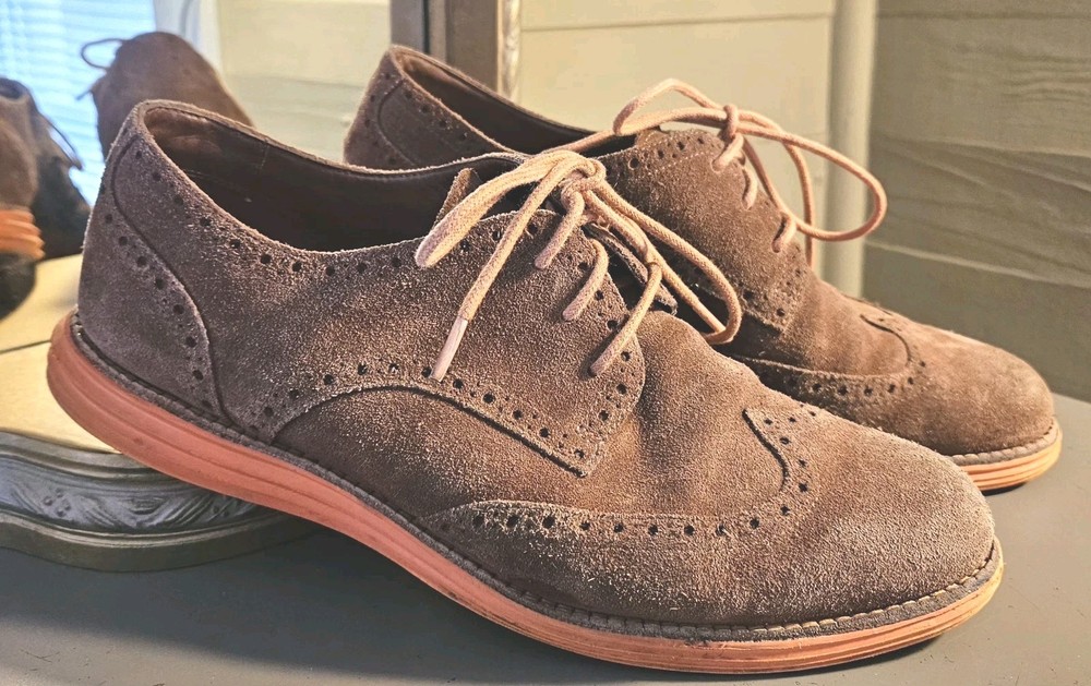 COLE HAAN Women's Brown/Orange Suede Lunargrand Wingtip Oxford Lace Up Shoes 8.5