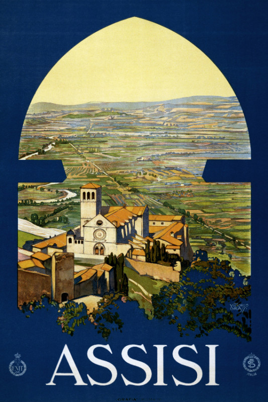 Vintage Travel POSTER.Home Interior Design.Assisi.Italy.Room art Decor.713