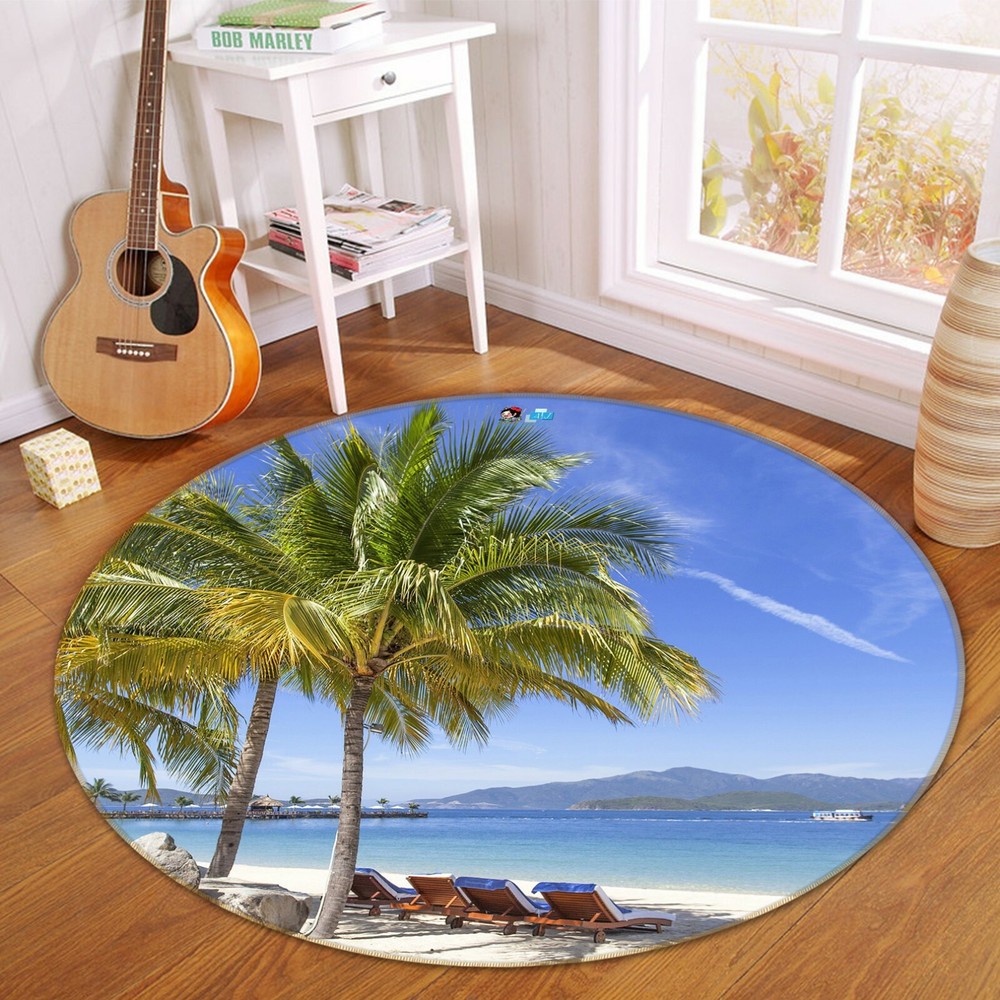 3D Sea Beach Coconut Tree NAO4206 Game Rug Mat Elegant Photo Carpet Mat Fay