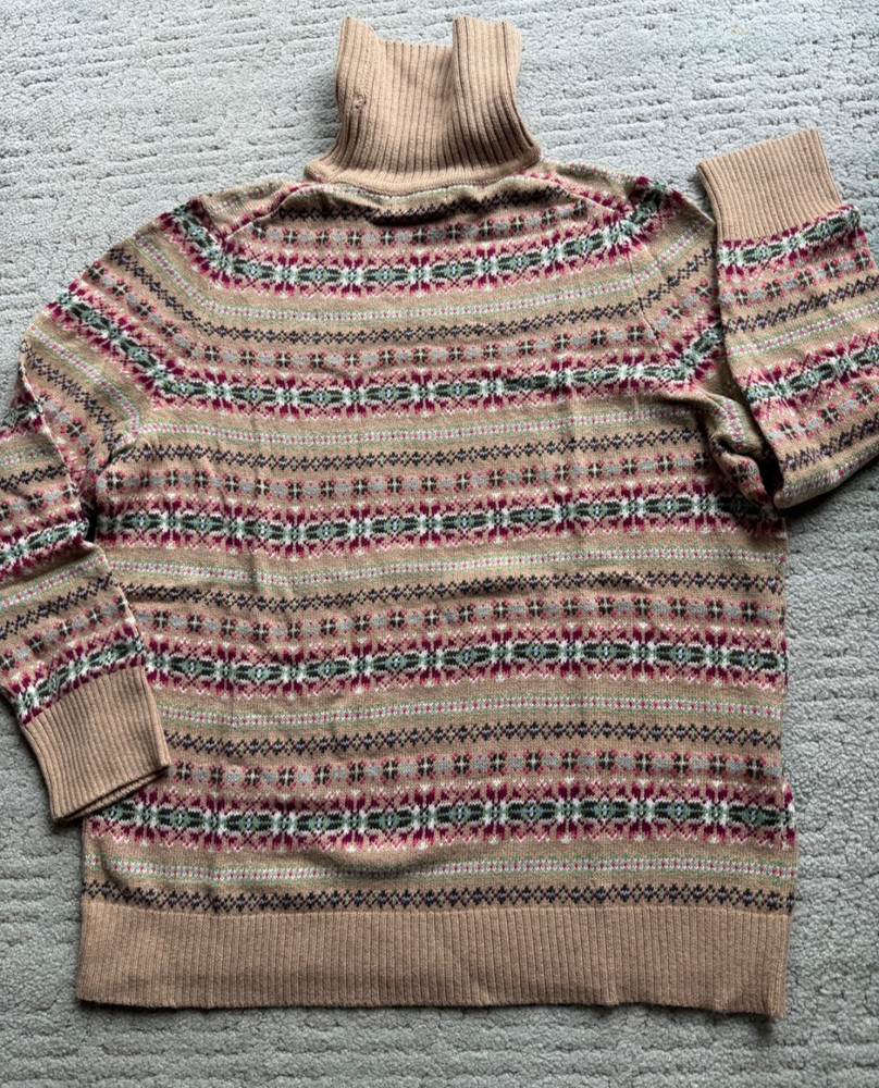 Lands End Women’s Cotton Wool Blend Turtleneck Sweater Fair Isle Sz 1X NEW