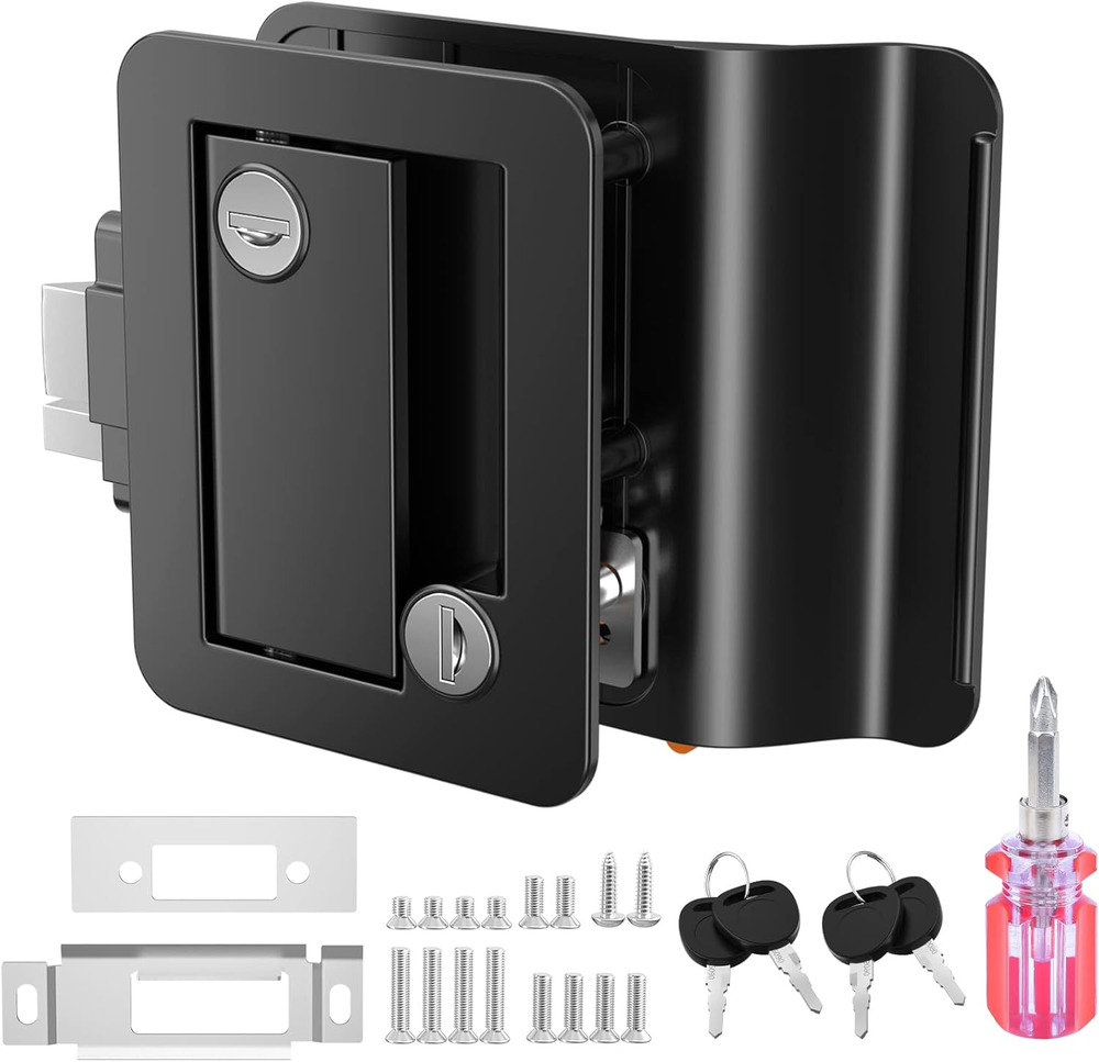 RV Entry Door Lock RL001 with Touch Paddle Deadbolt & Key Lock in Black