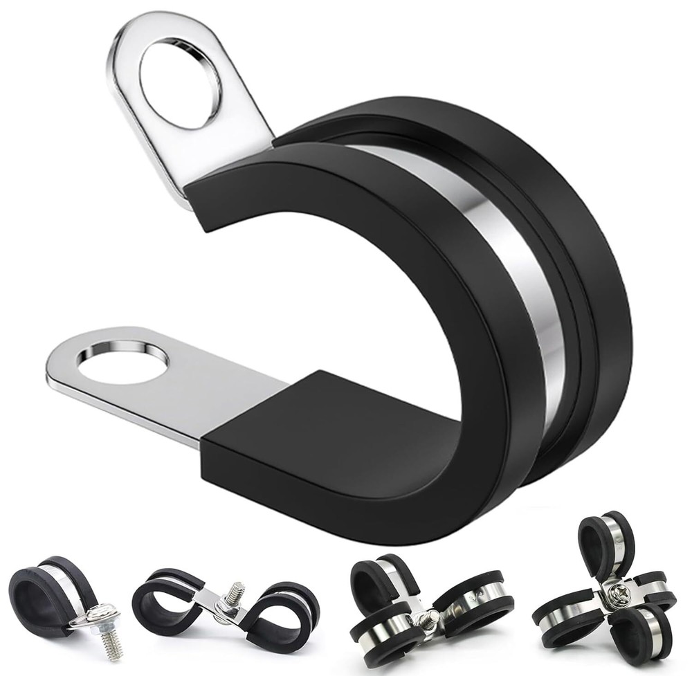 25 Pcs 1/2 Inch Stainless Steel Wire Clamps Rubber Cushioned Pipe Clamps