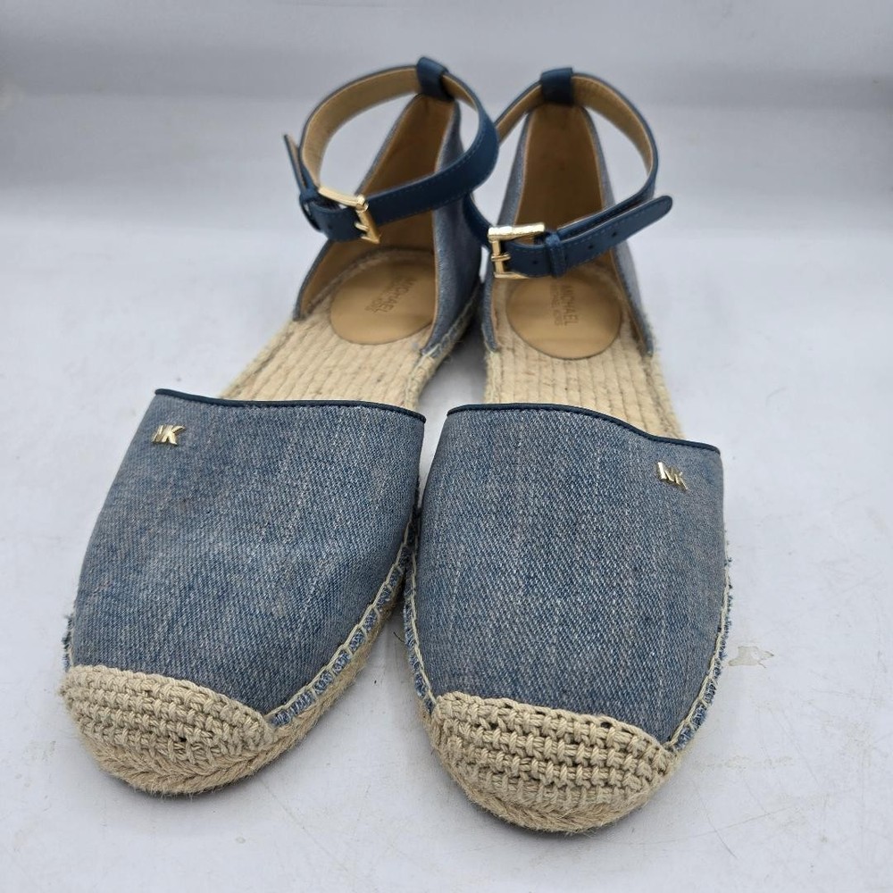 Michael Kors Kendrick Women's Ankle Strap Espadrille Flats Blue Denim Size 7M
