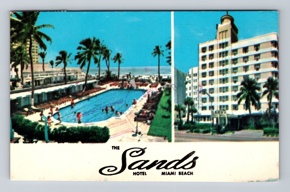 Miami Beach FL-Florida, The Sands Hotel, Advertising Antique Vintage Postcard