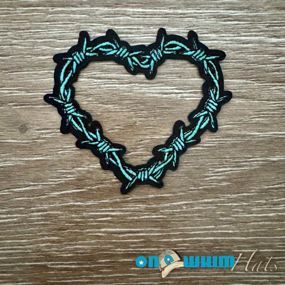 Teal Barbed Wire Heart Iron-On Patch