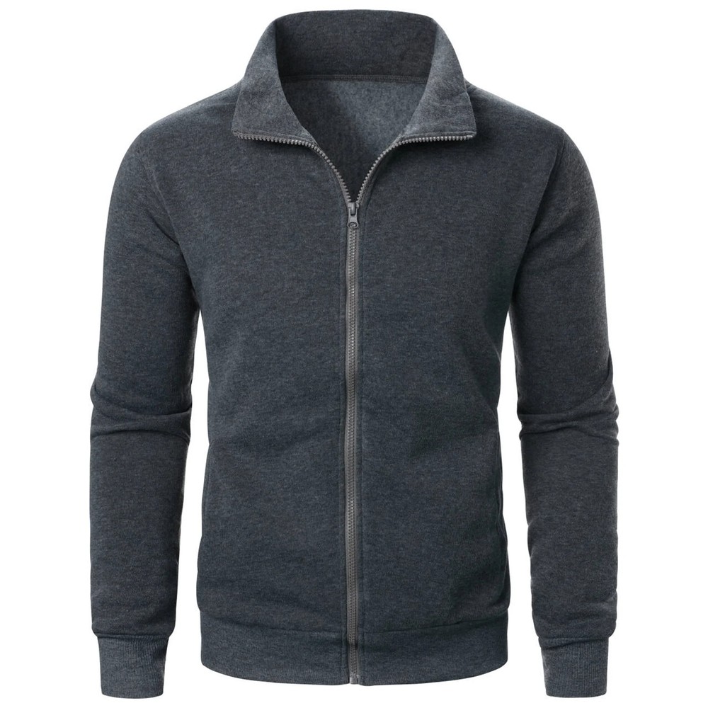Men's Casual Sports Zipper Stand Up Collar Jacket, Men's Solid Color Top