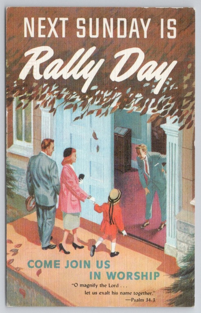Rally Day Church Worship Vintage Postcard - Abingdon Litho Posted 2000
