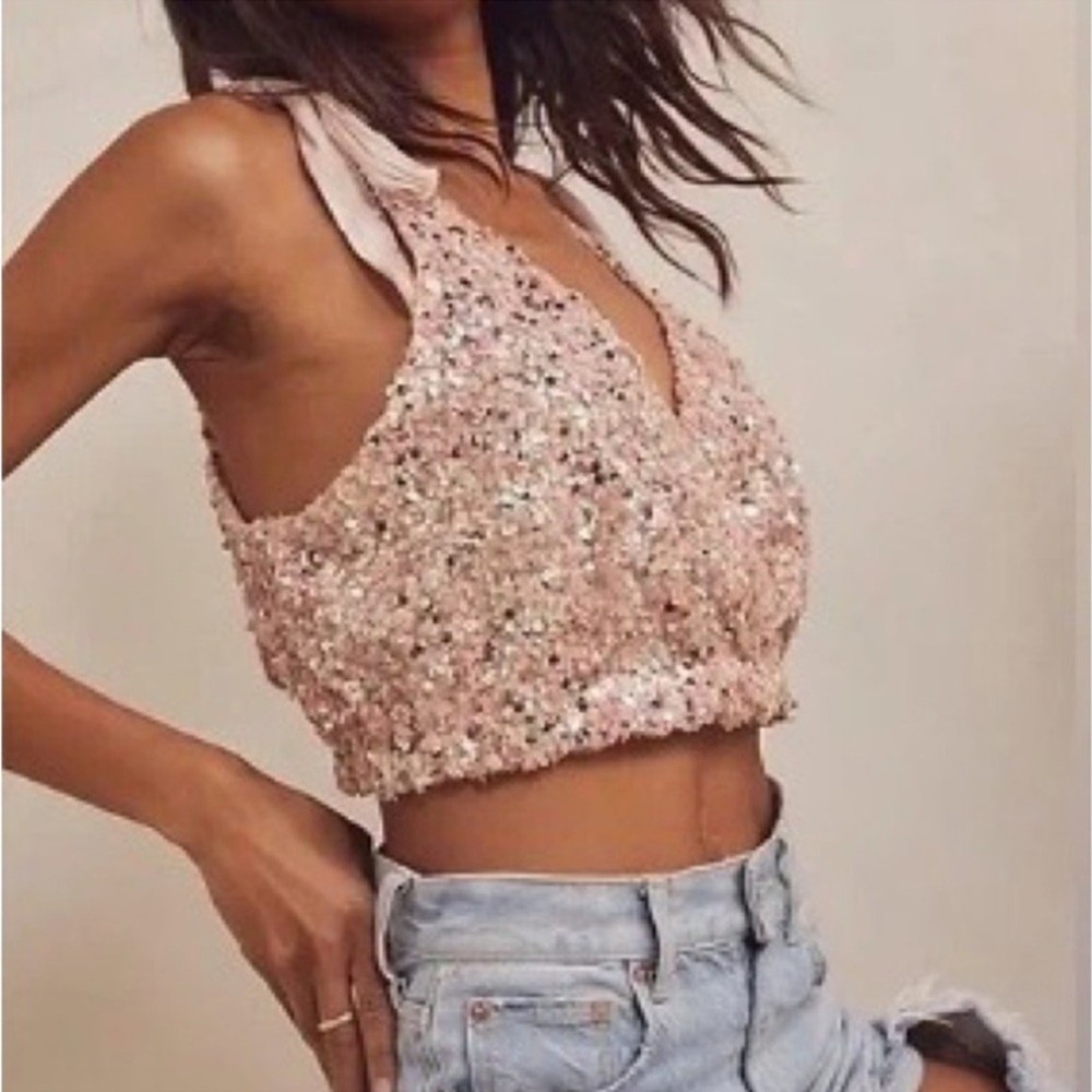 Free People Big Night Sequin Crop Top