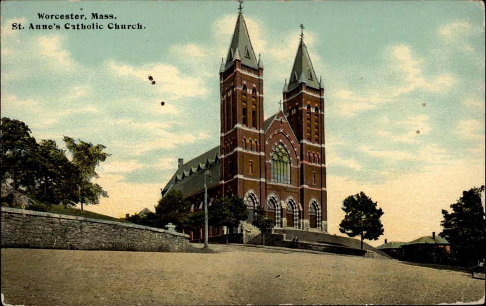 St Annes Catholic Church Worcester Massachusetts vintage postcard t449