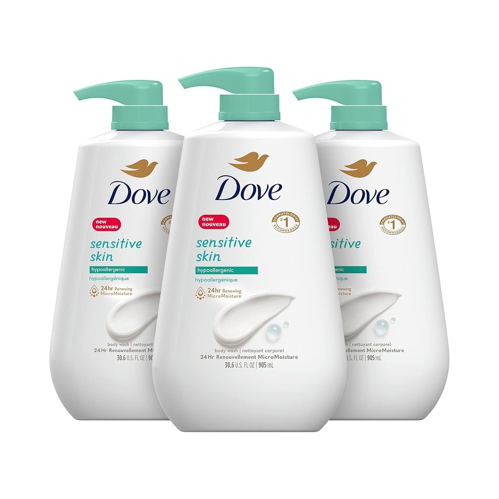 Dove Body Wash 3 CT with Pump Sensitive Skin Hypoallergenic Paraben-Free 30.6 oz