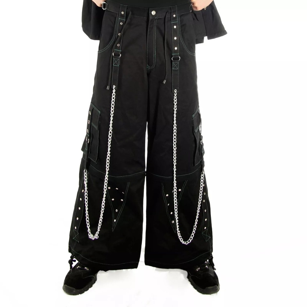 Gothic Cyberpunk Utility Pants for Men with Chains & Straps