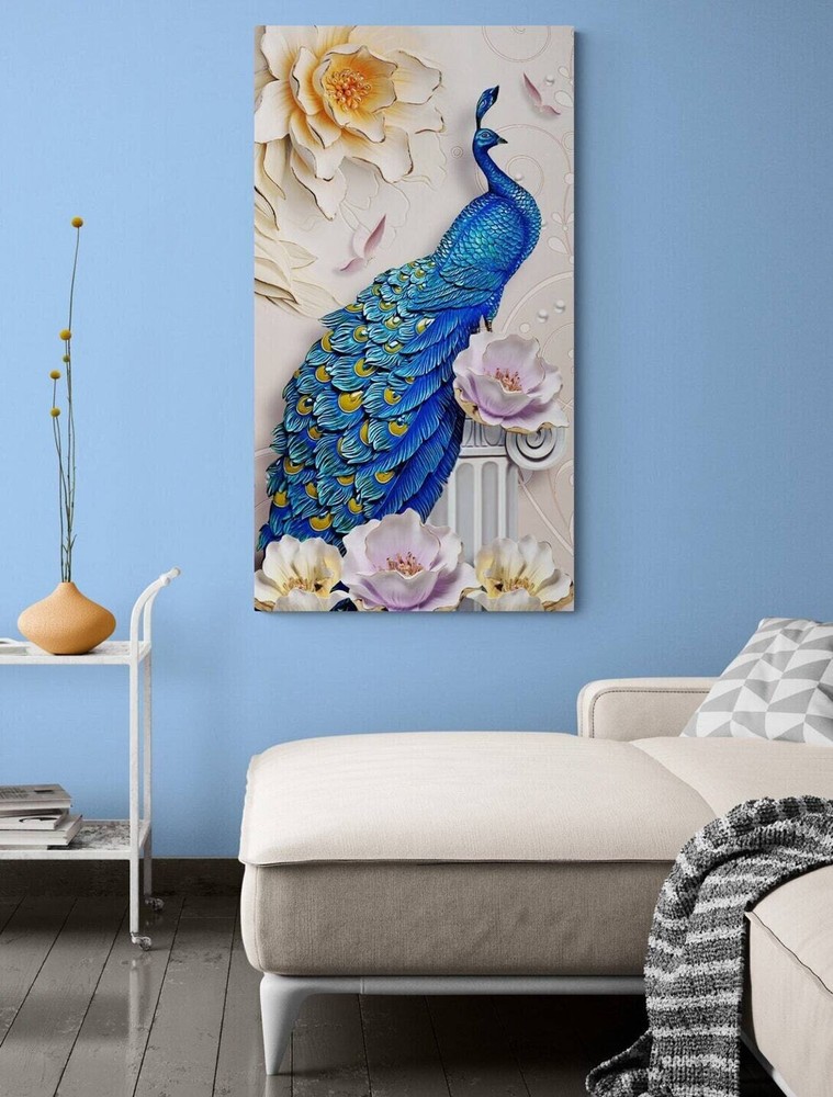 Peacock and Flowers Wall Art Canvas Unframed Print Art