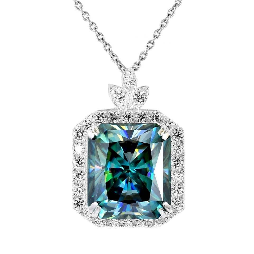 RARE 44.20 Ct Radiant Cut Blue Treated Diamond Solitaire Pendant Great Luster