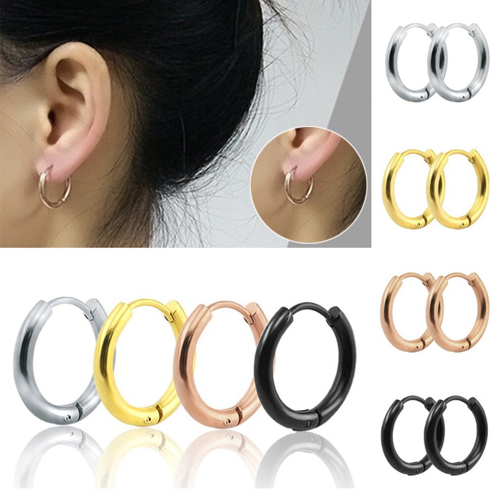 1 pc Titanium Steel Hoop Ear Ring Stud Earrings Men Women Jewelry Punk Gifts