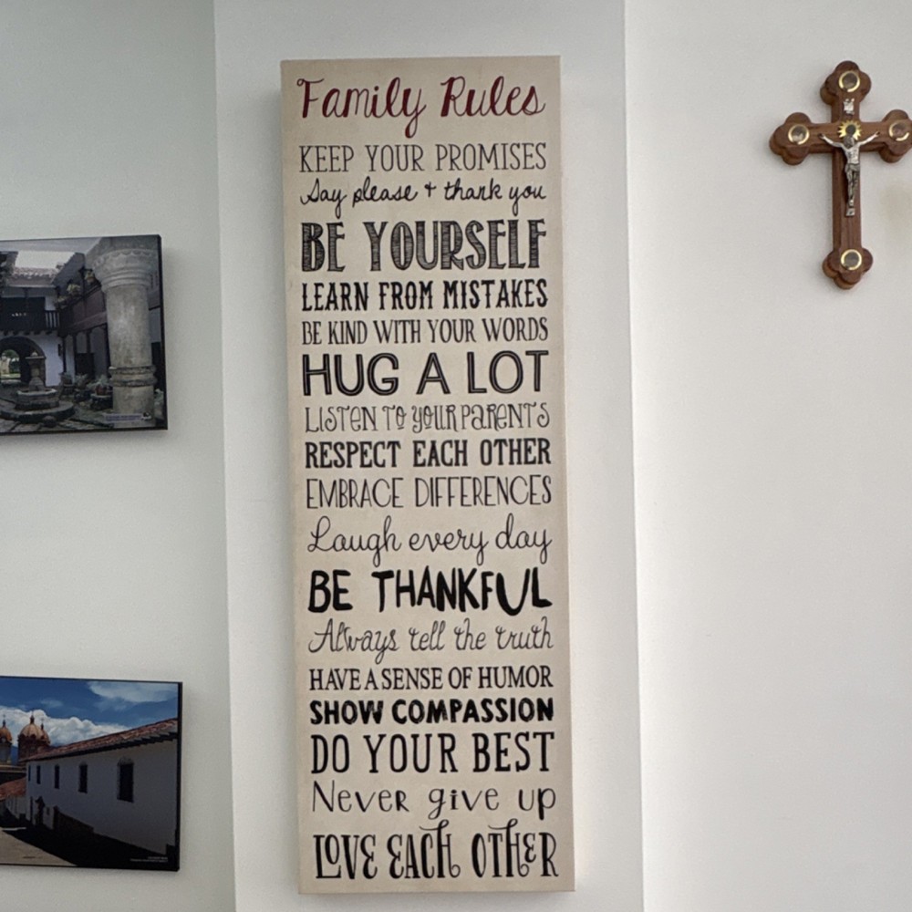 Family Rules Inspirational Wall Plaque Wood Canvas Hanging Decorative Sign