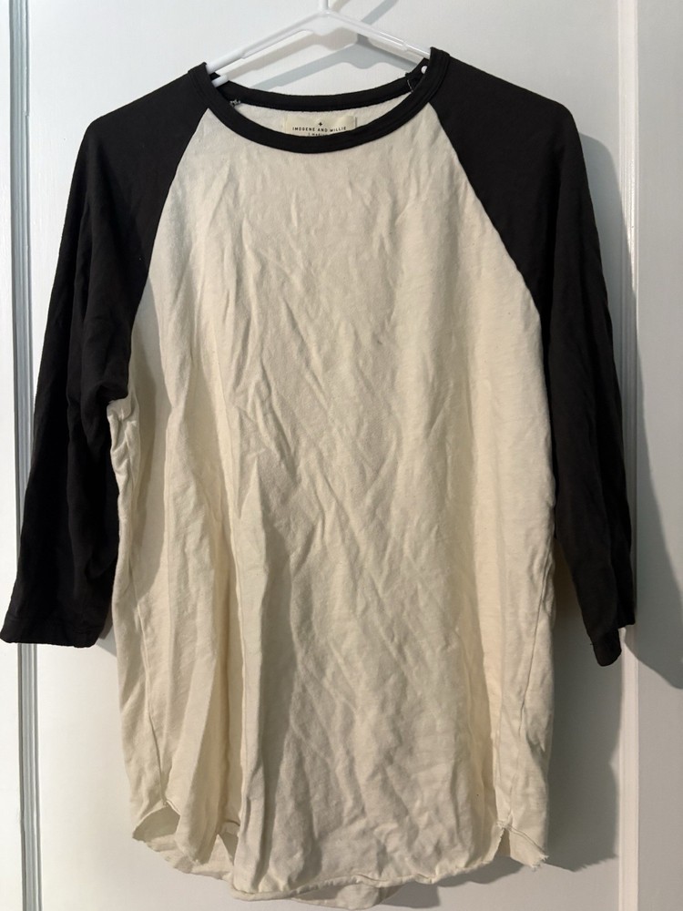 Imogene + Willie Mens M Cream Black 3/4 Sleeve Raglan Baseball Tee Cotton