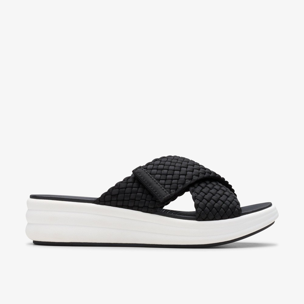 Clarks Womens Drift Day Black Slip Ons,Wedges Textile Casual