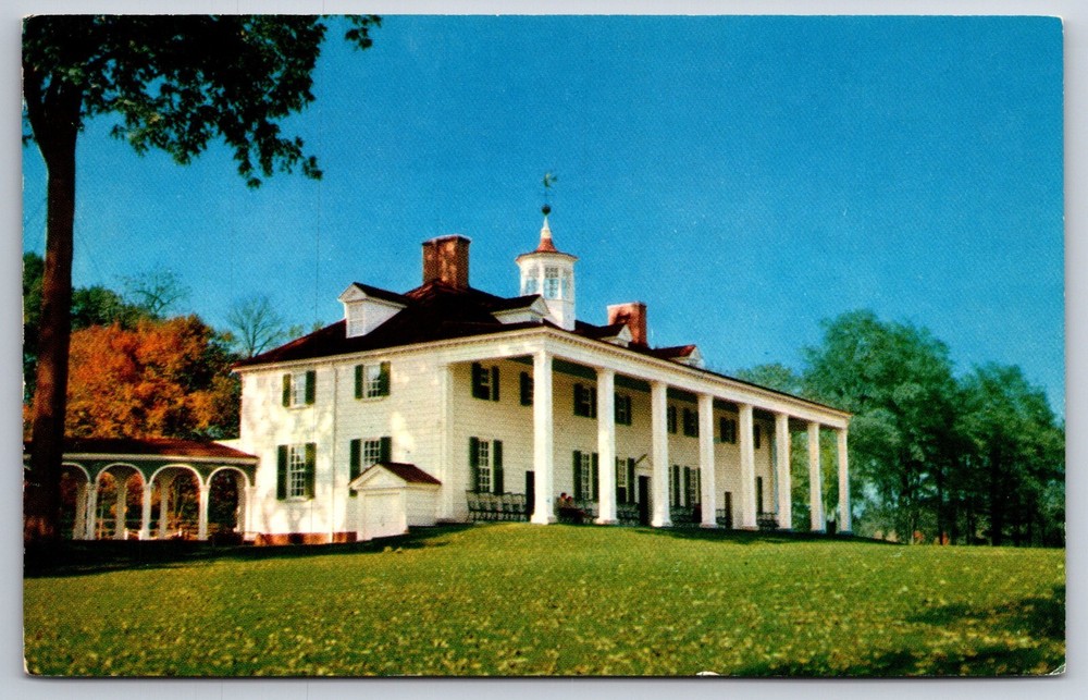 President & Patriotic~Washington Mansion Mt Vernon Virginia~Vintage Postcard