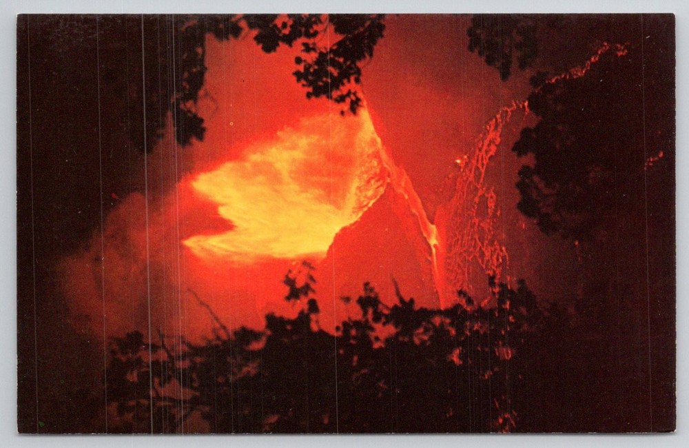 Vintage Kilauea Iki Volcano Eruption Hawaii Lava Flow Chrome Postcard