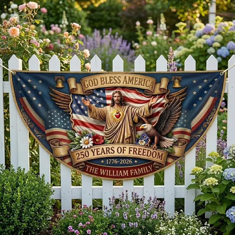 Custom USA 250th Anniversary Banner Patriotic Eagle Flag