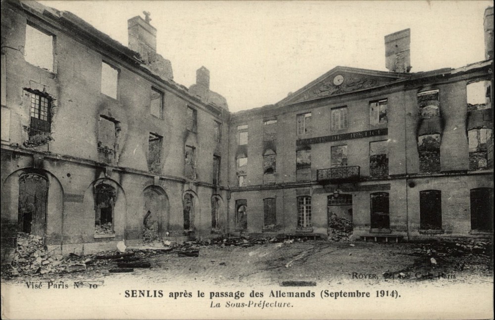Senlis France Sub-Prefecture vintage postcard WWI damage c519