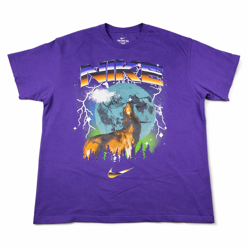 Nike Basketball Howling Wolf Graphic T-Shirt Mens XL Purple Moon Lightning