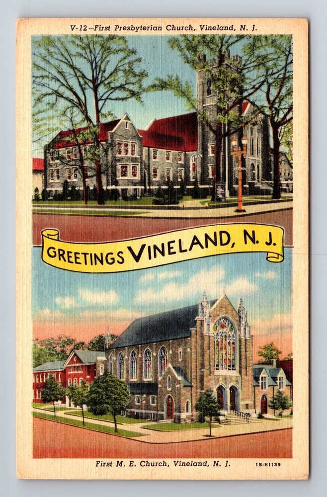 Vineland NJ-New Jersey, First Presbyterian Church, Vintage Souvenir Postcard