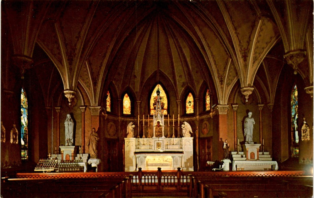 St Peters Catholic Church Carrara marble altar neo-Gothic ceiling vintage postcard