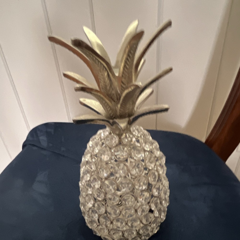 Clear Glass & Silver Metal Pineapple Figurine Decor 3D Effect