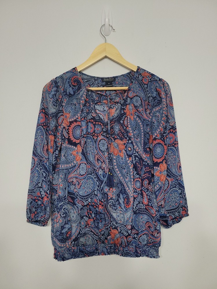 Lucky Brand Women's Top Size Medium Paisley Sheer Tassle