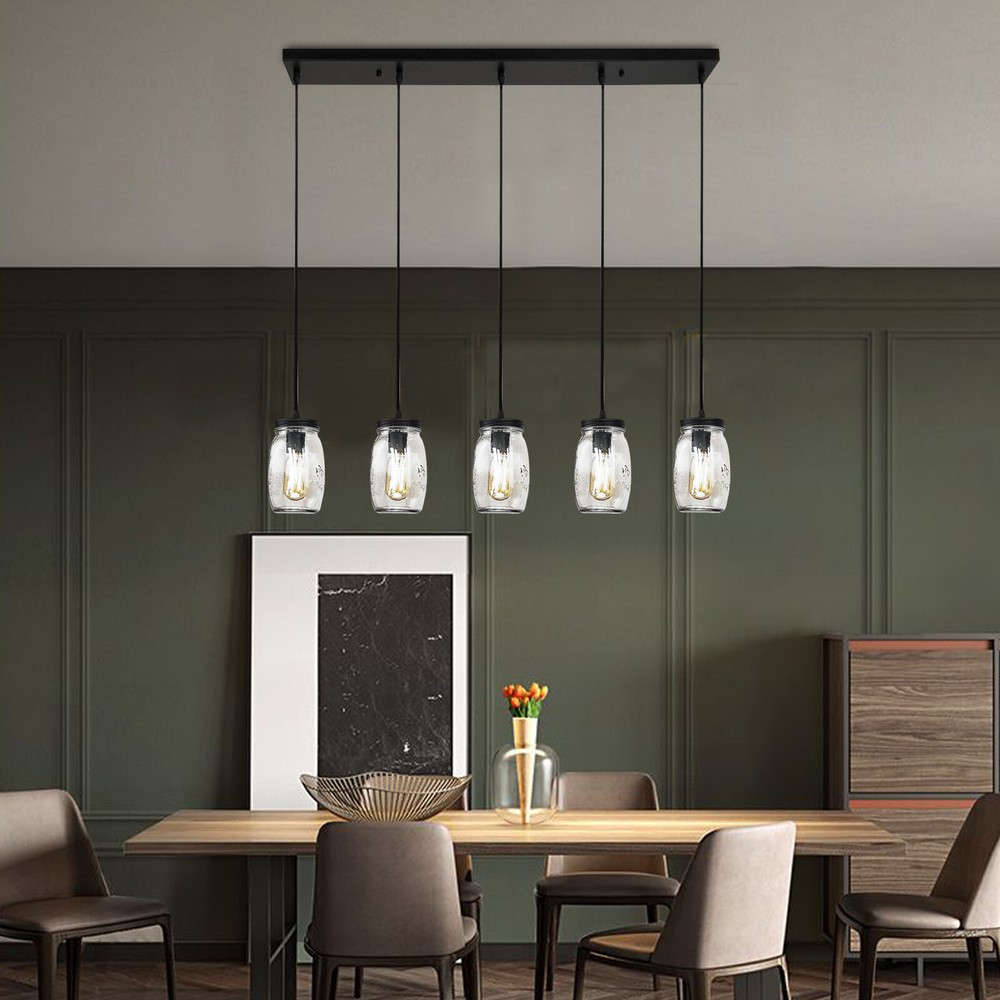 5-Lights Farmhouse Kitchen Island Pendant Light Chandelier Ceiling Fixture Black
