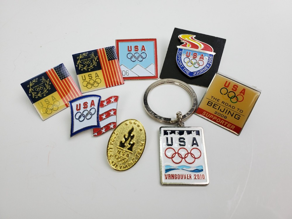 Vintage 2004-2010 USA Olympic Pinbacks & Keychain Collection