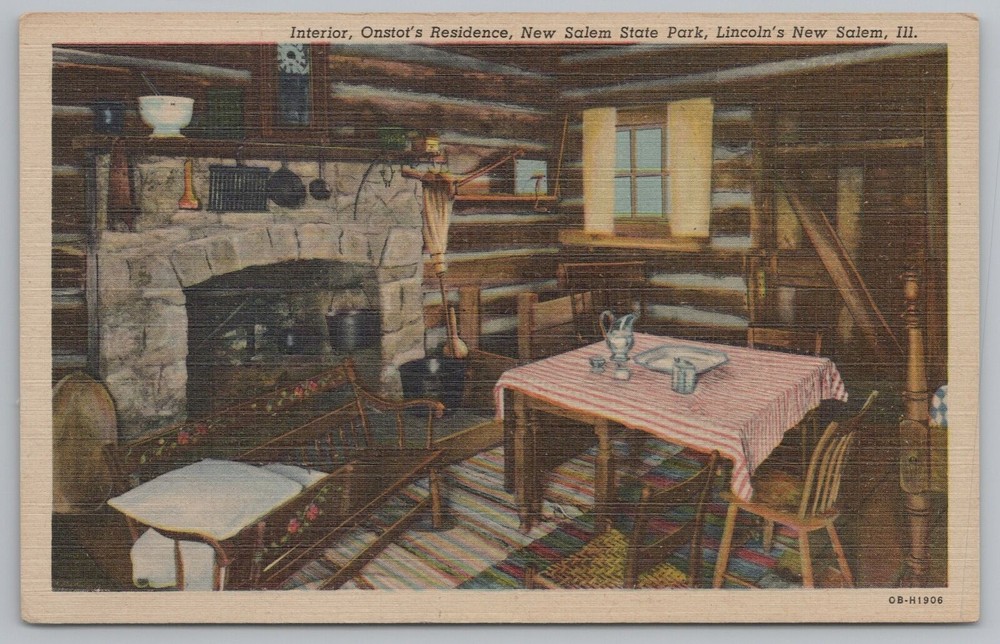 New Salem Illinois~Interior Of Onstot's Residence~State Park~Vintage Postcard