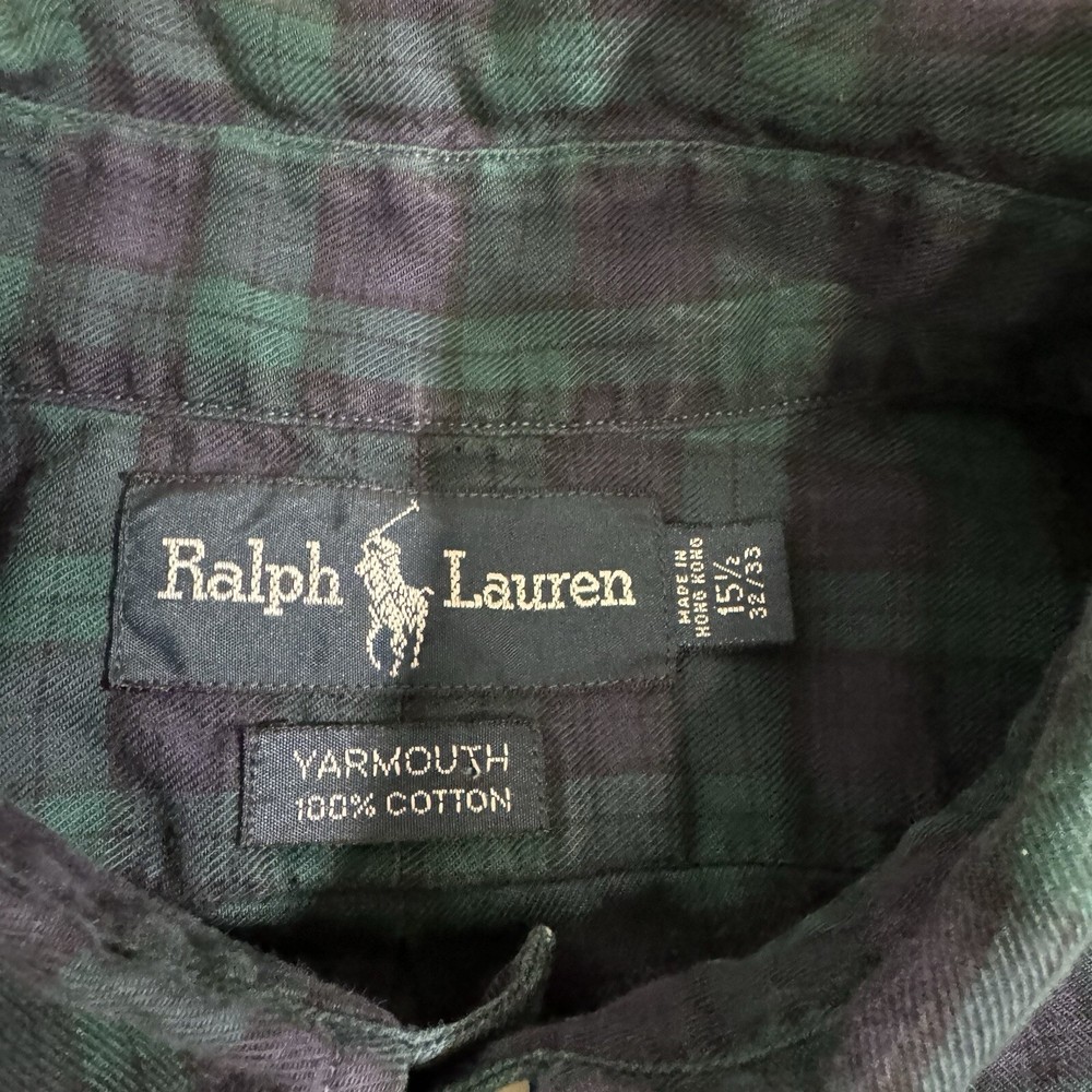 Ralph Lauren Mens Blue Green Yarmouth Plaid Button-Down Size 15.5 32/33 Flaw