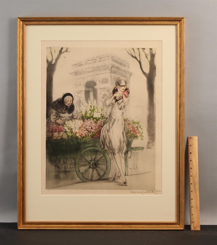 1928 Signed Antique LOUIS ICART Marchande de Fleurs French Aquatint Etching NRAuthentic & Signed Ltd Ed 256/500 ... NO RESERVE!