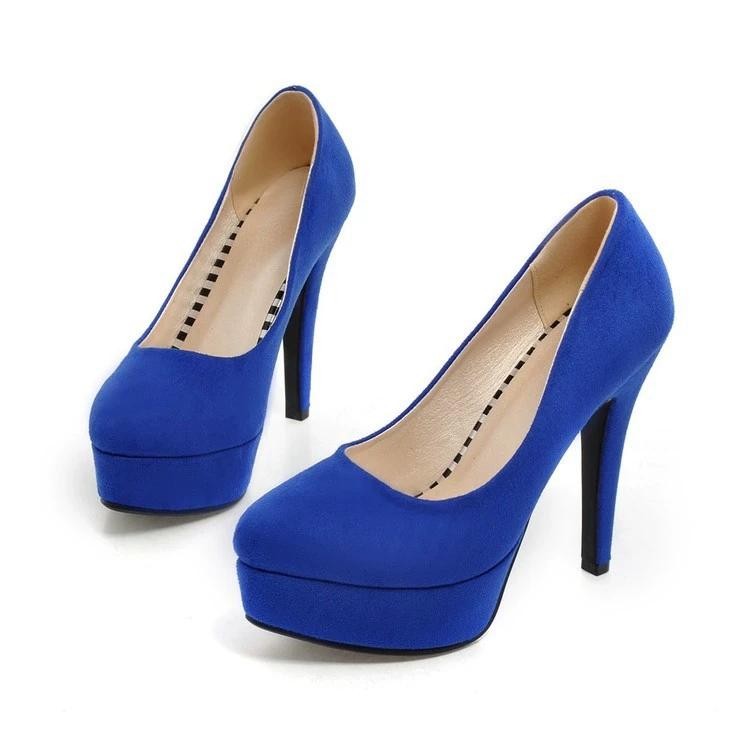 Women's Super High Heel Platform Pump Slip-On Faux Suede Round Toe Shoes