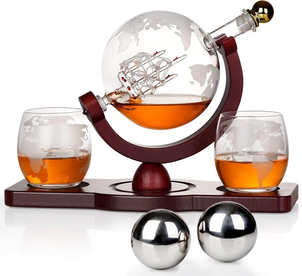 Gifts for Men Dad Valentines Day, Whiskey Decanter Globe Set with 2 Ball