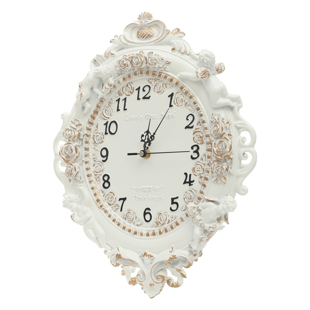 European Style Wall Clock Wall-Mounted Numbers, For Bedroom, Office, White