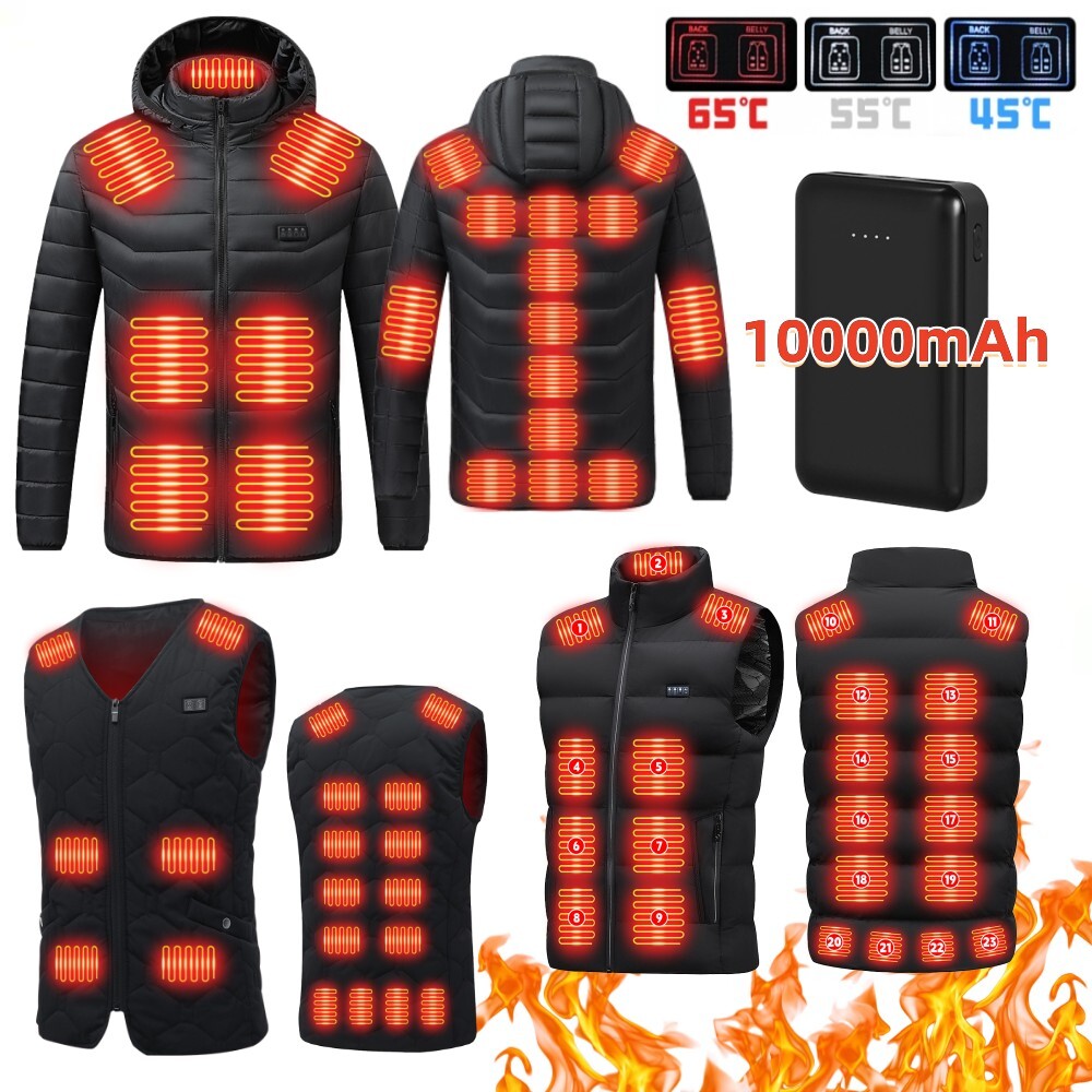 USB Heated Vest Jacket with Battery for Men and Women - 21 Heating Zones Thermal Coat