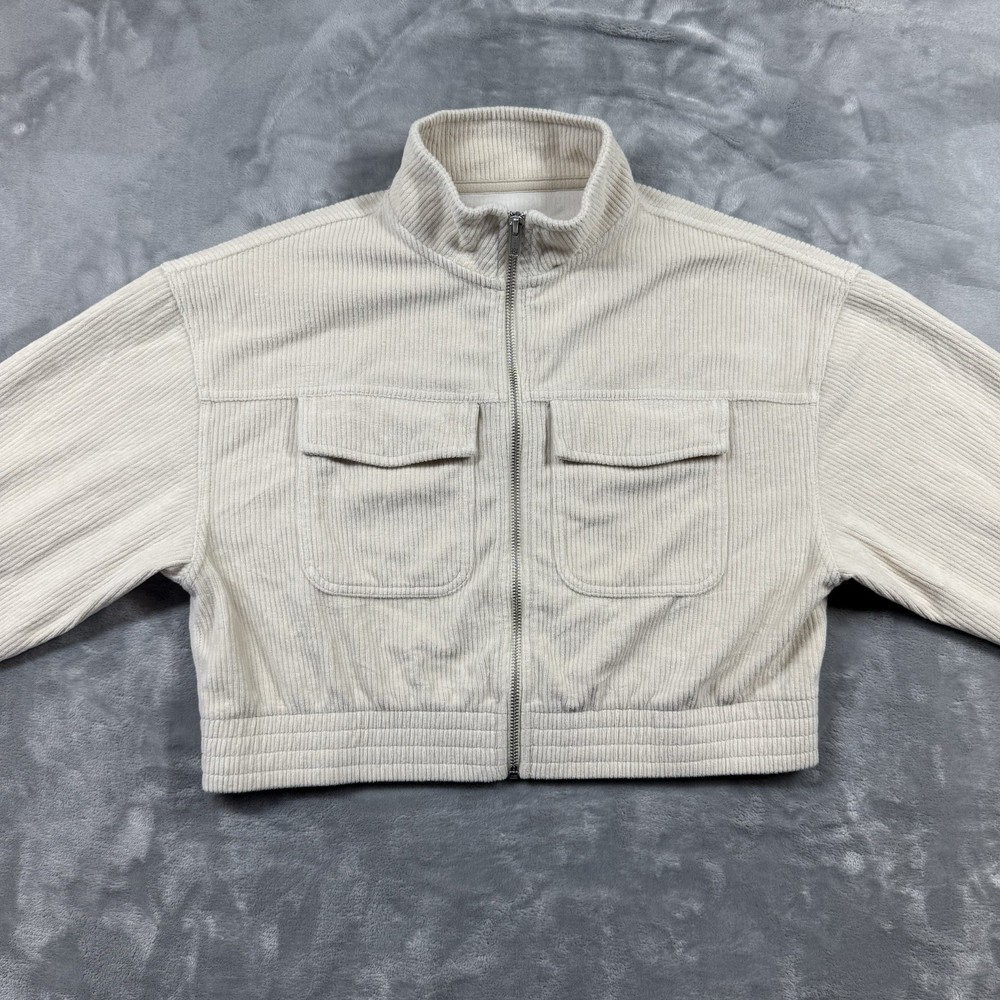 Aerie Cropped Jacket Womens Small Corduroy Cream Zip Up Groove On Crop
