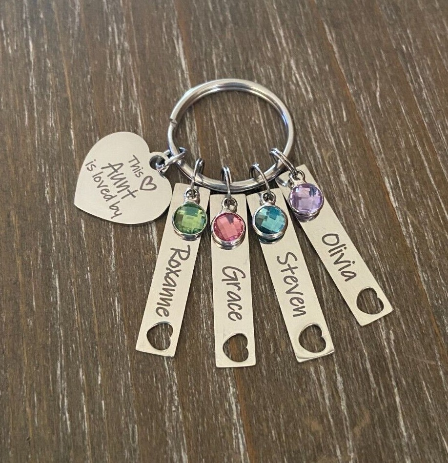 Aunt Keychain Personalized name birthstone custom engraved niece nephew gift