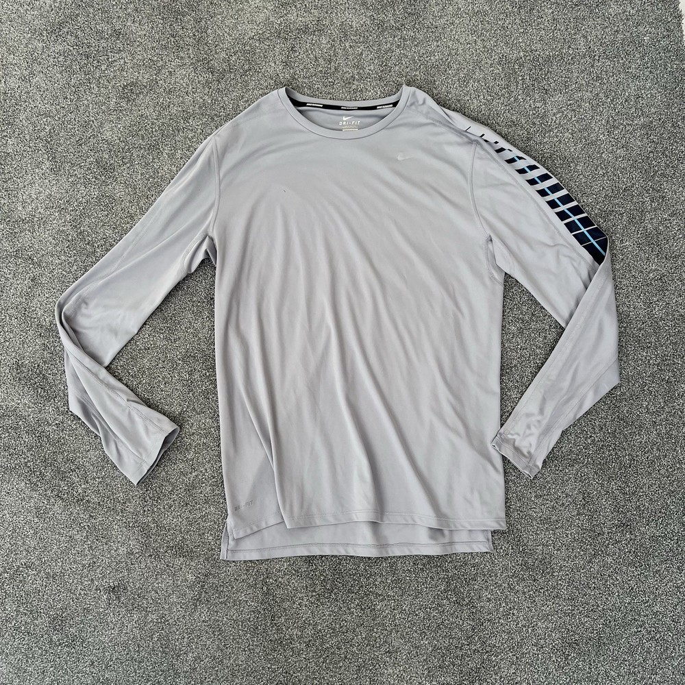 Nike Dri-FIT Running Long Sleeve Shirt Gray Athletic Mens Size L