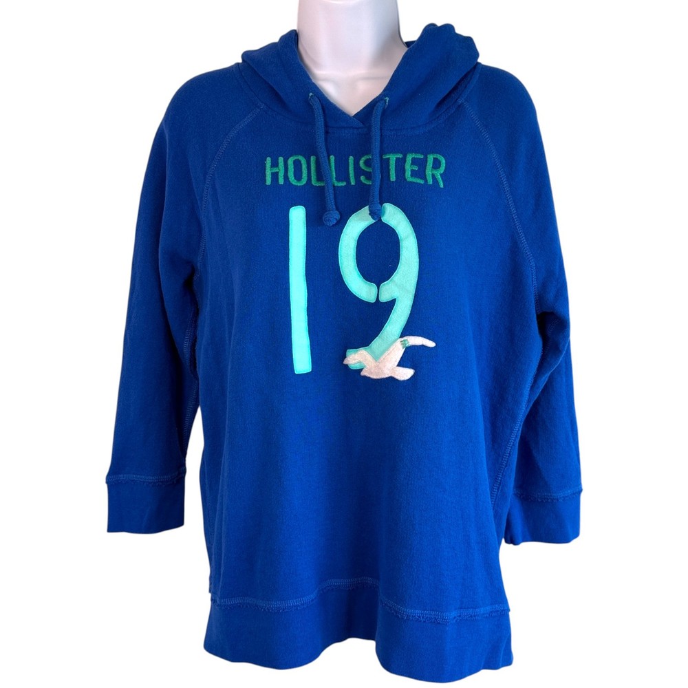 Y2K Hollister Spellout Embroidered Soft Hoodie Sweatshirt Sz M Beach Skate Surf