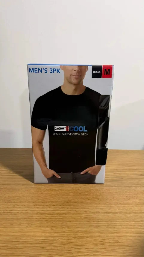 32 Degrees Cool Men's T-Shirt 3 Pack Quick Dry Stretch Crew Neck Black Size Med