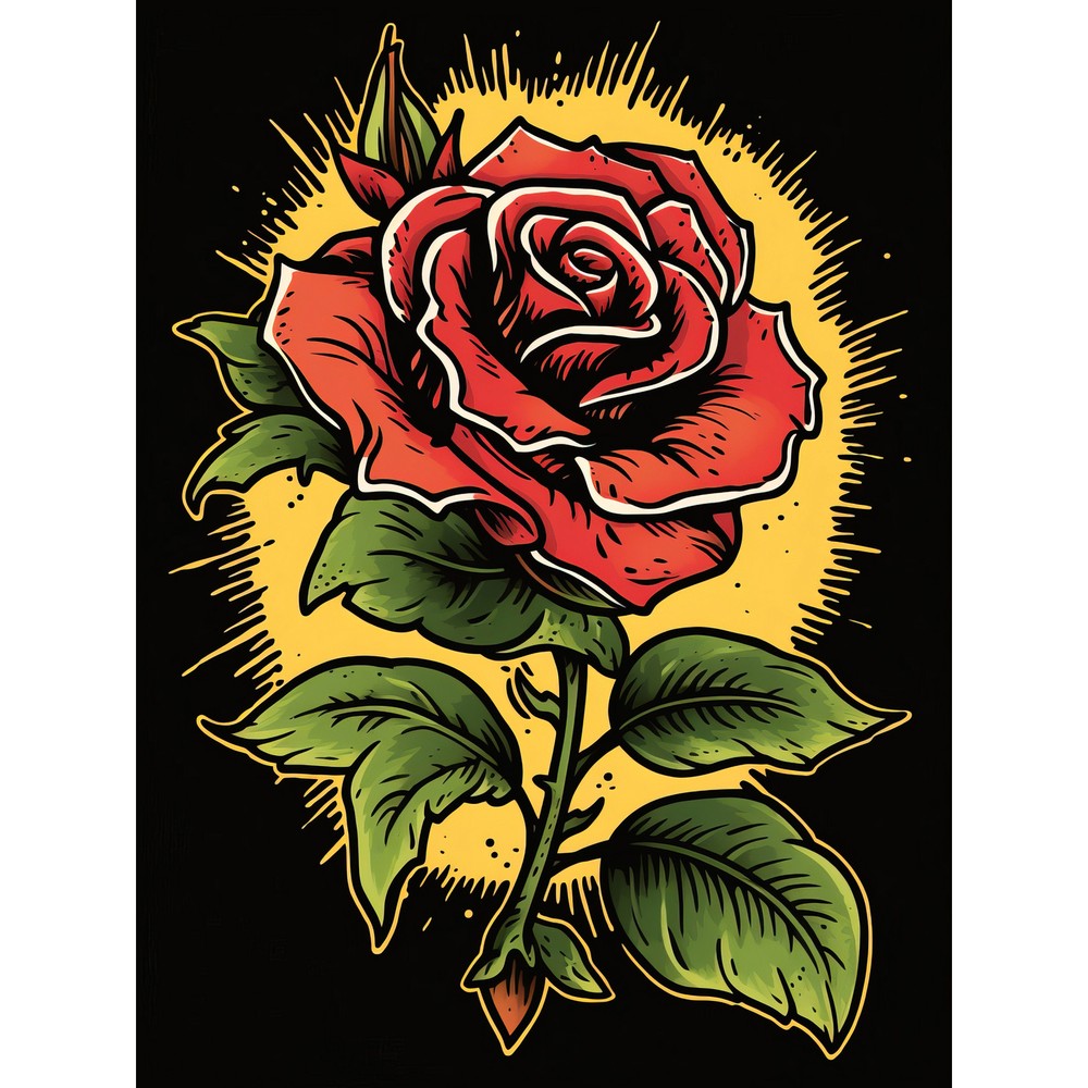 A Single Rose Old School USA Tattoo Rockabilly 50s Huge Wall Art Print 18X24 In