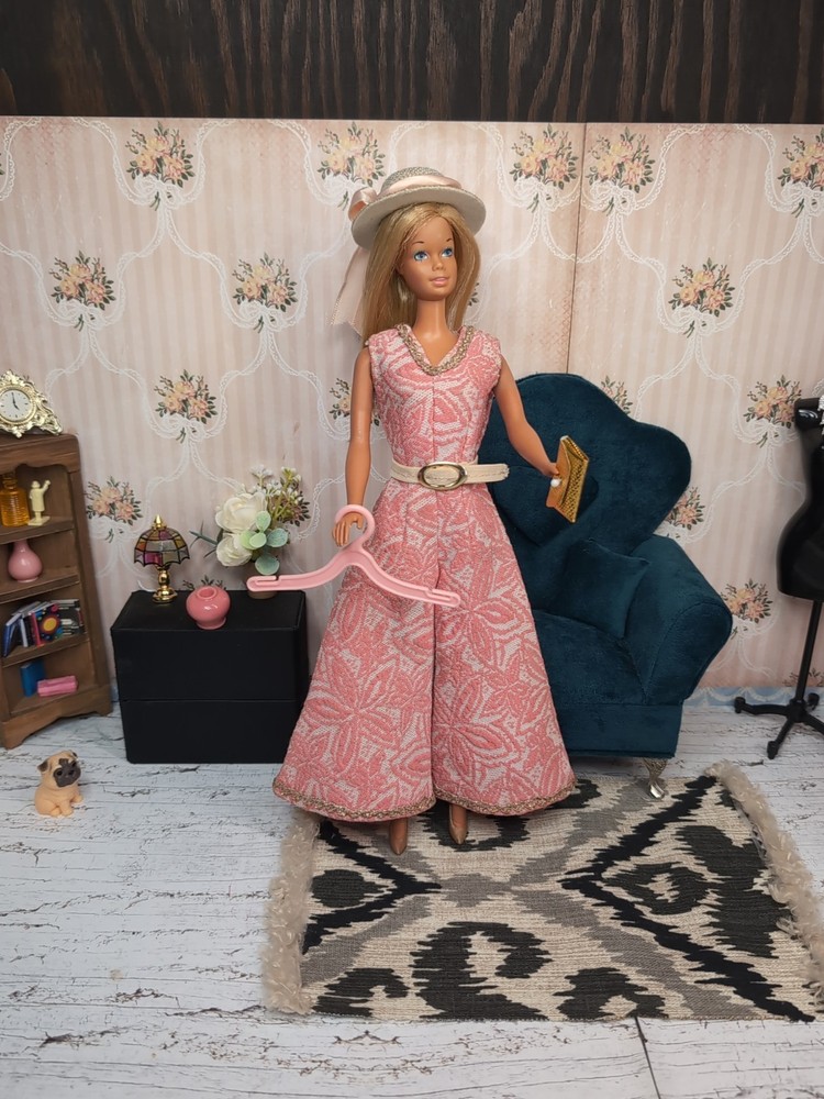 Vintage Barbie Clone Outfit - Jumpsuit, Hat, Belt, Pumps, Clutch, Hanger